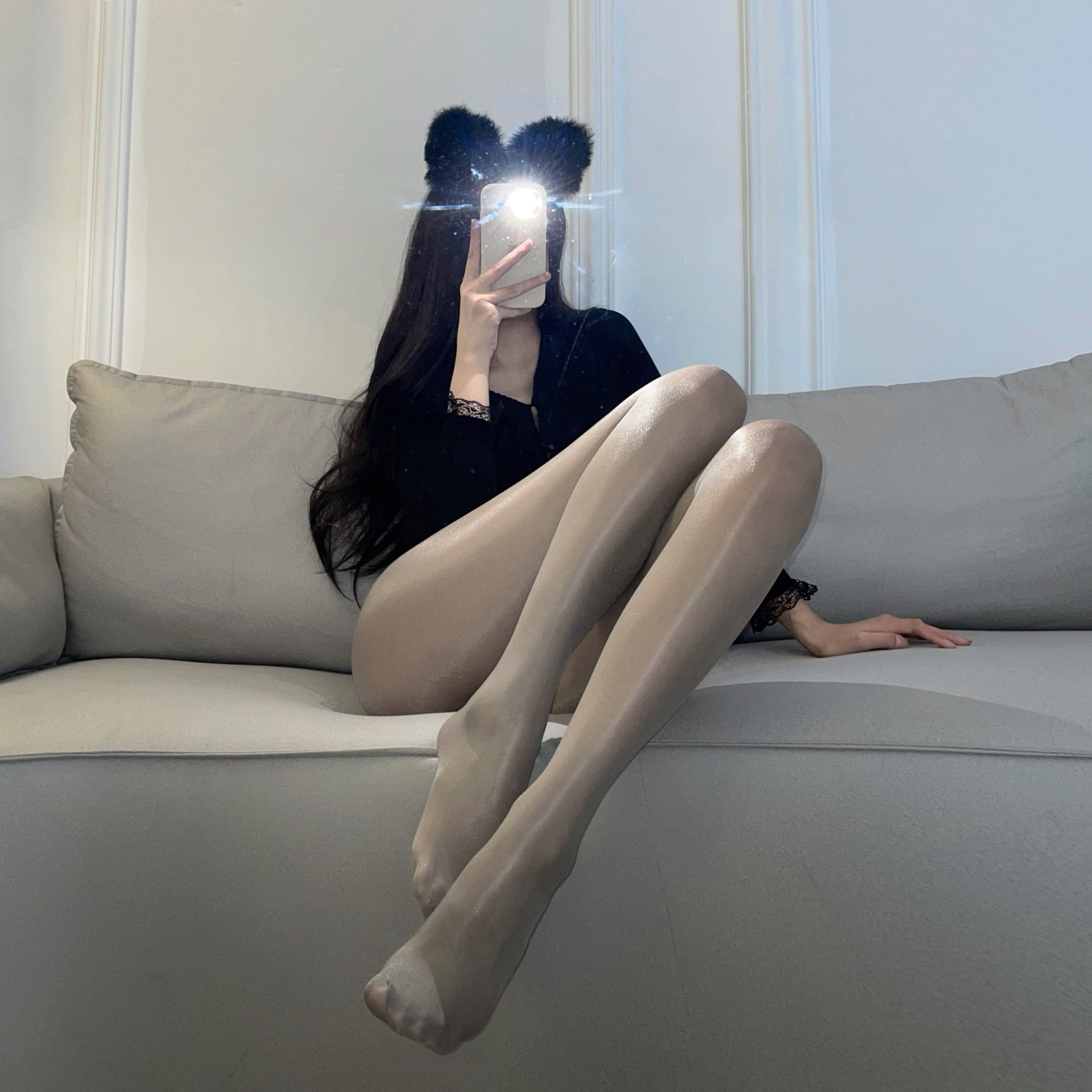 Lovenss - 油光袜 性感透明油亮裸氨包芯丝连体开裆闭裆袜连身袜