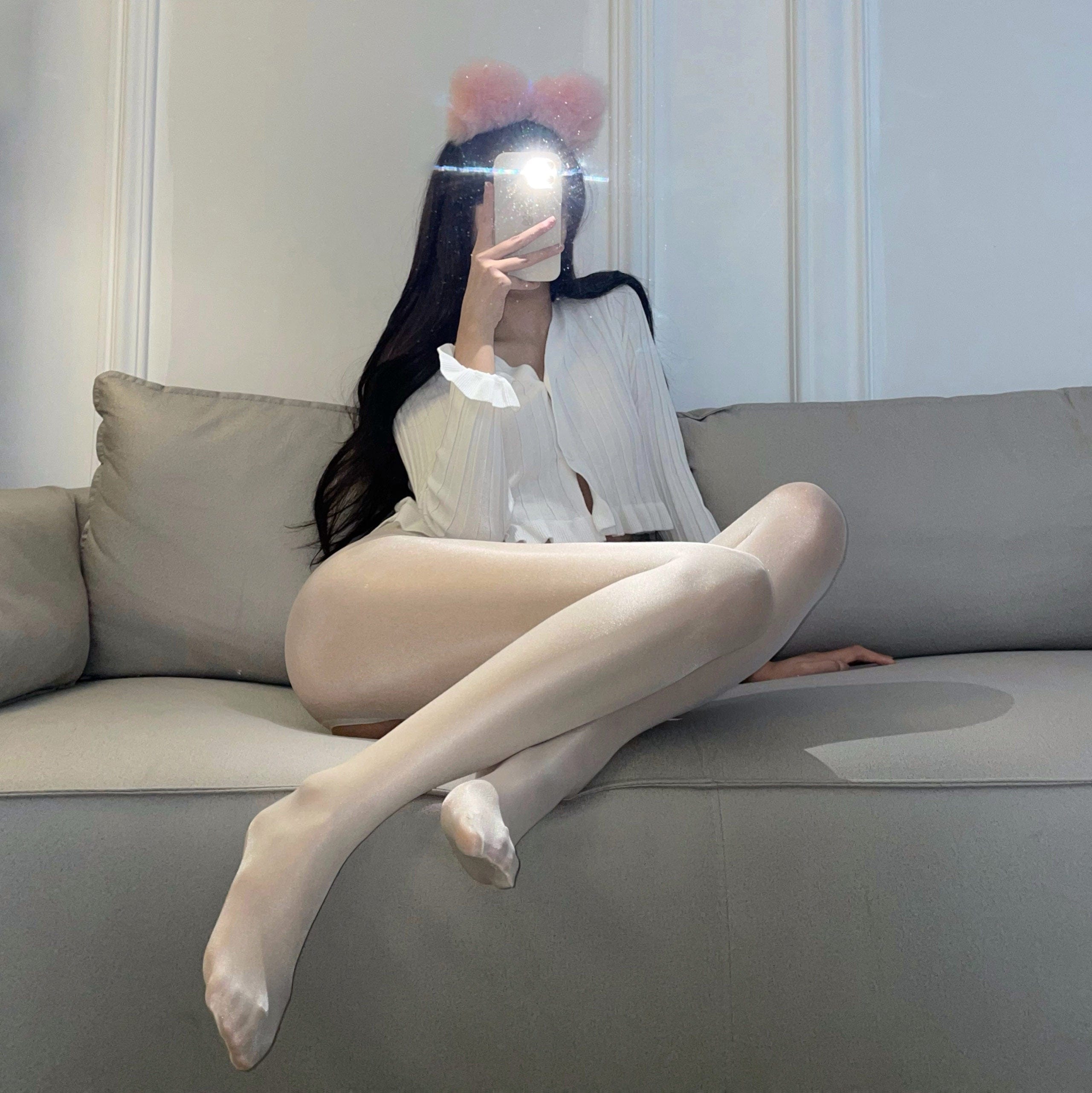 Lovenss - 油光袜 性感透明油亮裸氨包芯丝连体开裆闭裆袜连身袜